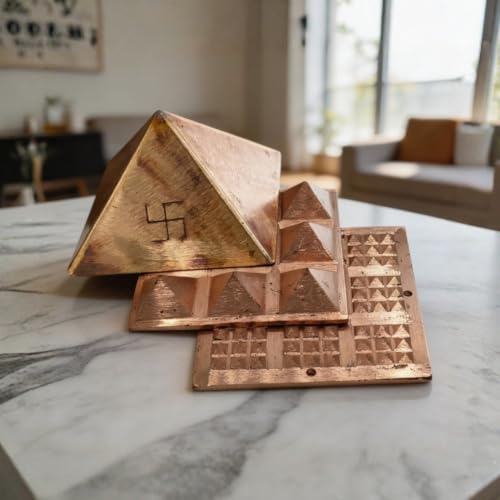 Image of Plus Value Pure Copper Pyramid Set for Vastu Remedies, Positive Energy, Wish Pyramid 100x Powerful Goals and Wish Manifestation (Size: 4-Inches, Home, Office, Building, Factory, Shop Decor)