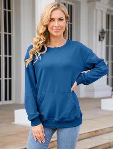 Image of Ovanviso Womens Long Sleeve Sweatshirt Casual Crewneck Cute Pullover Tops Lightweight Sweatshirt with Pocket