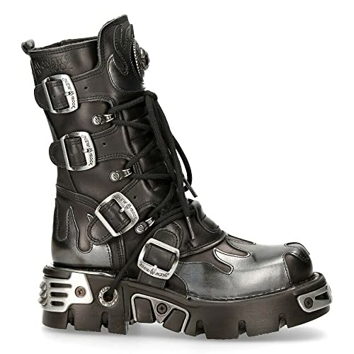 New Rock Boots 591 Flame Metallic Leather Women's Goth Punk Biker Fashion2