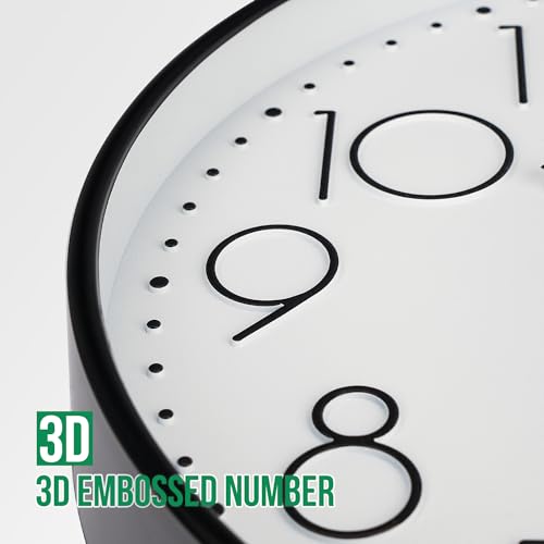 Image of Wall Clock 12 Inch Non-Ticking Silent Modern Simple Style Round Decor Clock Black Stereoscopic Dial Quartz Wall Clocks for Home /Office /School /Living Room /Bedroom /Kitchen