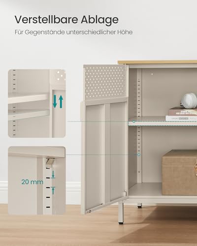 SONGMICS Aufbewahrungsschrank, Metallschrank, mit Doppeltür, Magnetverschluss, Verstellbarer Einlegeboden, Stahlgestell, 40 x 80 x 76 cm, sandbeige-naturbeige LSC102L01