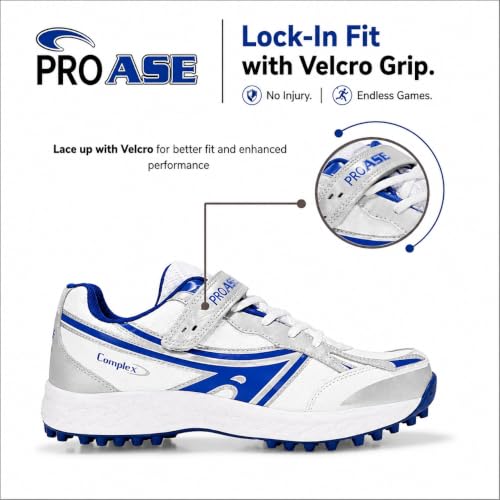 Image of Pro ASE Lightweight Cricket Shoes - Durable & Comfortable | Ideal for Turf, Ground & Hard Surfaces | Allrounder Design with Studs, Velcro & Superior Grip | White, Blue, Green, Red