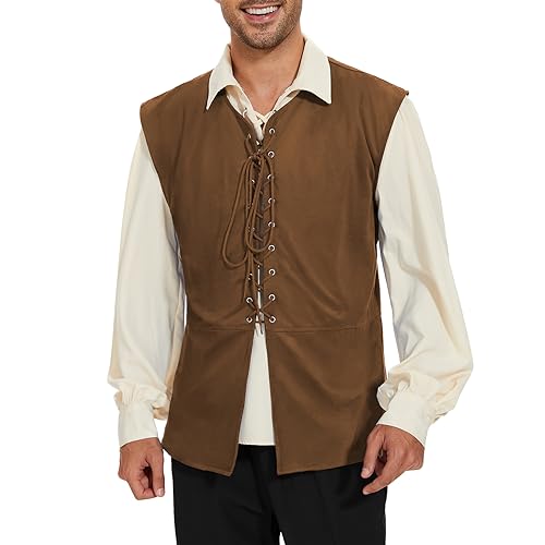 Century Star Pirate Vest Men - Renaissance Costume Men Medieval Viking Gothic Steampunk Sleeveless Halloween Costumes Brown Large