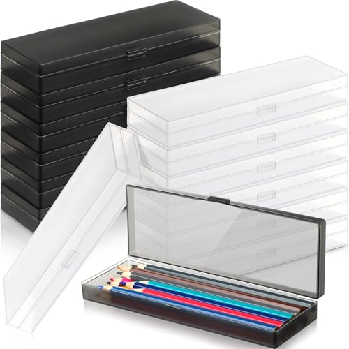 Image of Yexiya 30 Pack Pencil Box Clear Plastic Pencil Case Bulk 7.2 x 2.4 x 0.9 Inches Black Pen Storage with Hinged Lid Stackable for Pens Crayons School Office Supplies Organization