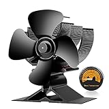 Wood Stove Fan-Small Size,2023 Upgrade 4 Blades Silent Operation with Stove Thermometer for Wood/Log...