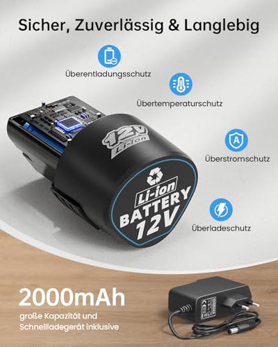 VIWKO 12V Akkuschrauber, Akkuschrauber Klein, 25+1 Drehmomenteinstellung Akkubohrer, 98tlg Zubehör, LED-Licht, 10mm Bohrfutter, 25Nm Drehmoment, 2000 mAh Akku, Akku Bohrschrauber für Reparatur & DIY 6