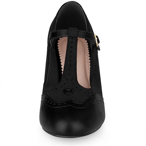 Allegra K Women's T-Strap Mary Jane Ankle Strap Block Heels Pumps2