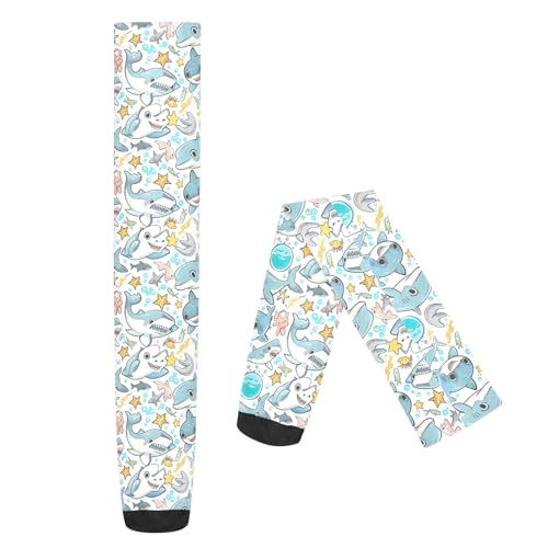 miaozhen Calcetines de béisbol transpirables para bailes, calcetines deportivos para mujer, dibujos animados, animales, tiburón, oliva, coloridos