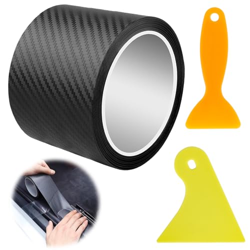 Carbon Fiber Automotive Wrap Film,door sill carbon fibre sticker,Automotive Vinyl Wraps with Plastic Scraper 10cm*3m,car film black self-adhesive protection for car motorbike
