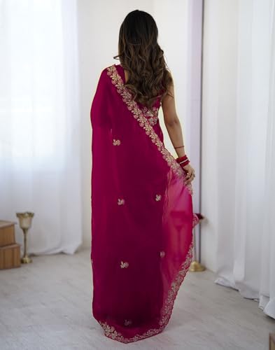 Image of SIRIL Women's Tissue Silk Sequence Embroidery Saree with Unstitched Blouse Piece
