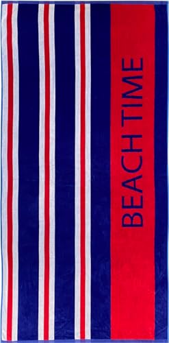 jilda-tex Telo mare, 90 x 180 cm, asciugamano da spiaggia, 100% cotone, velluto, spugna, facile da pulire (strisce da spiaggia rosse)