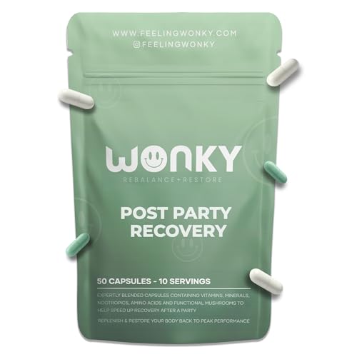 After Party Recovery Capsules | Wonky Rebalance + Restore | Wake Up Fresh Not Wrecked | NAC, Electrolytes, B Vitamins | Night + Morning Formula | 10 Servings