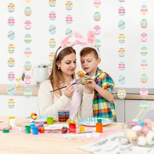 Image of Wall Hanging Decorations Easter Egg Garland - 8pcs Rainbow Easter Streamers Banner Inside Indoor Party Decoration Favors, Spring Home Classroom Office Ceiling Decor Panduola
