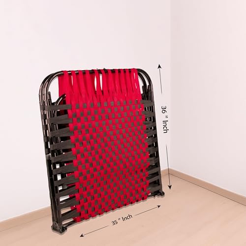 Image of Casa Copenhagen, Portable Single Folding Bed Heavy Duty Metal Cot Khat for Sleeping Bed Space Saving Design Sturdy Synthetic Niwar feet - Red & Charcoal Black