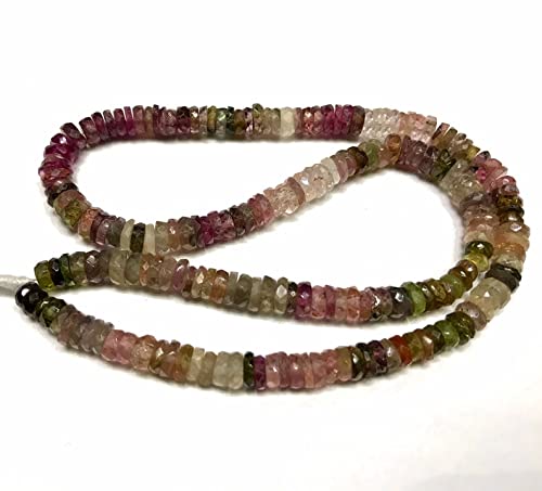 LKBEADS 13 inch strand of gem afghani multi tourmaline 3.5-4.5mm wheel faceted beads for diy jewelry making. afghani multi tourmaline beads strand