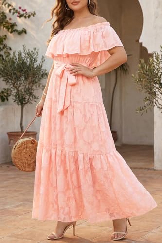 Image of Plus Size Chiffon Off The Shoulder Maxi Long Floral Summer Casual Beach Boho Sundress Women 2024