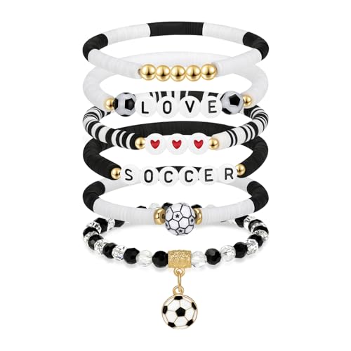 NextArt Soccer Bracelets for Girls, 6PCS Stackable Soccer Beaded Bracelet Set, Soccer...