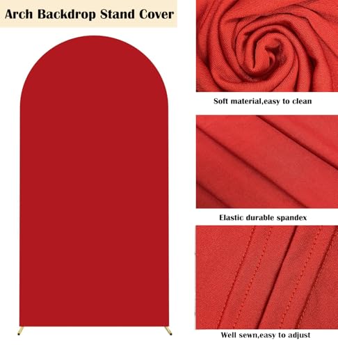 Maiangel 6.6FT Wedding Arch Cover Spandex Fitted Stretchy Arch Stand Covers,2-Sided Round Top Chiara Backdrop Cover for Party Birthday Ceremony Banquet Baby Shower Banquet Arch Decoration(Red) by Maiangel - Image 4
