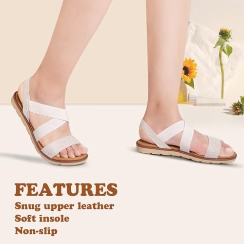 Women's Elastic Flat Sandals - Comfort Open Toe Elastic ankle strap Slip on Casual Walking Summer Shoes2