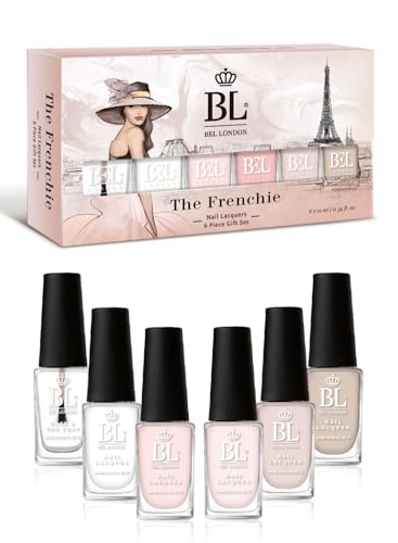 BEL London, The Frenchie, The Perfect French manicure, set di 6 smalti multicolore, set di smalti per unghie di qualità professionale, colore nudo