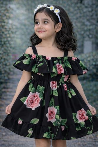Image of Buy & Try Girls Summer Lightweight Georgette Floral Printed Frock Dress, Sleeveless Princess for Baby Girls, Stylish Fancy Kids Party & Casual Outfit
