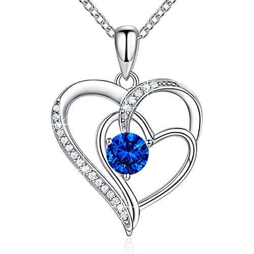 NINAMAID 925 Sterling Kette Damen Silber Halskette Damen Silber Herz Kette Halskette Geburtsstein Damen Schmuck Jubiläums Geschenk Frau Frauen Geschenk mit 5A Cubic Zirkonia Cover