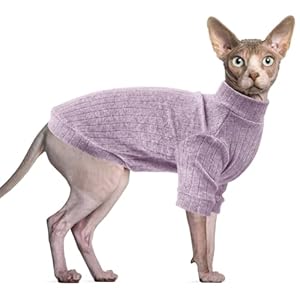 Sphynx Cat Clothes, Hairless Cat Vest Turtleneck Sweater, Kitten Puppy Pullover Shirt with Sleeves Cats Pajamas Jumper for Sphynx, Cornish Rex, Devon Rex, Peterbald