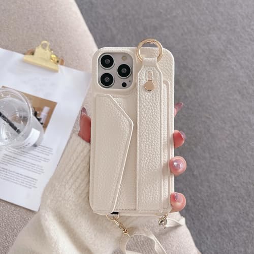 Housse portefeuille iPhone 13 cuir blanc clapet rabat magnétique