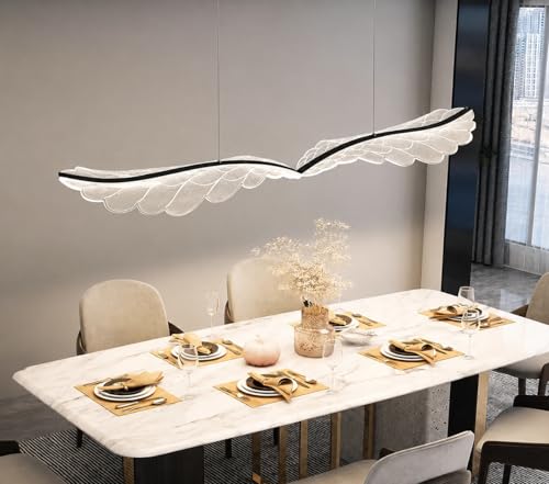 Image of Modern Wing-Shaped Linear Chandelier for Living Room & Dining Room | Smart Jhumar Lighting Alexa & Google | Artistic LED Ceiling Hanging Light, 3-Color Adjustable