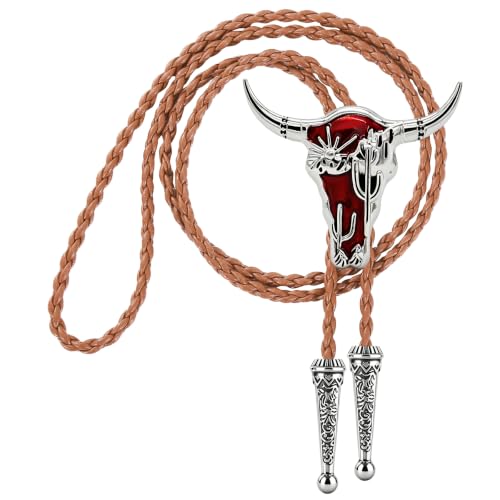 Image of Jeilwiy Bolo Tie for Men Western Cowboy Tie Necklace Gold Bolo Tie Leather Necktie Halloween Tie Accessories for Women