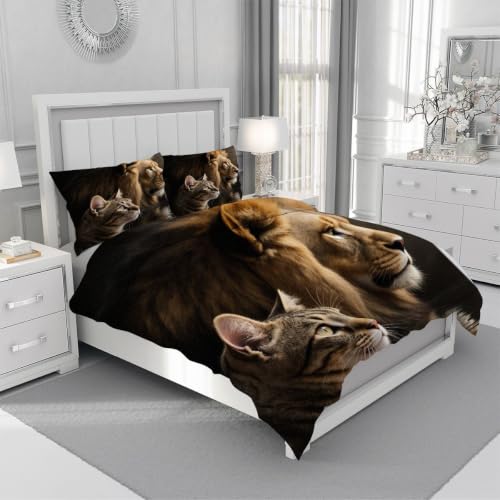 Parures de lit 240x260 cm lion brun avec housse de couette en microfibre - 5