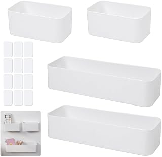 LANSKYLAN 4 Stück Aufbewahrungsbox Schmal Duschkorb Deckelloser Behälter Selbstklebender Duschregal Ohne Bohren Duschablage Schmale Ordnungsboxen Schubladen Wandhängend für Dusche Badezimmer Küche