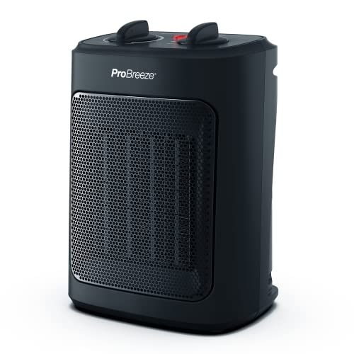 Pro Breeze 2000W Mini Keramik Heizlüfter mit Kaltstufe und drei Leistungsstufen - für Betrieb im Büro, Wohnzimmer, Schlafzimmer oder Terasse - Schwarz Schwarz - 2000w