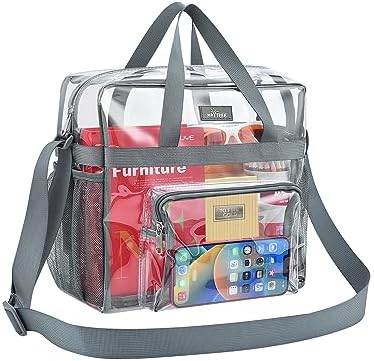 May Tree Clear Bag for Stadium Events 12×6×12 Clear Tote Lunch Bag with Reinforced Straps for Work and Sporting Events