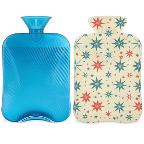 Hot Water Bottle with Soft Cover,2L Christmas Snowflakes Hot Water Bag for Hot and Cold Compress, Hand Feet Warmer, Cartoon Snowflakes Rubber Hot or Cold Water Bottle Halloween Christmas Decorations