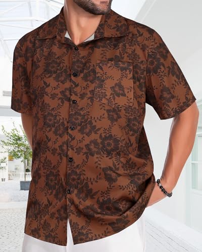 Image of Men Hawaiian Shirt Short Sleeve Summer Beach Button Down Shirts with Pocket