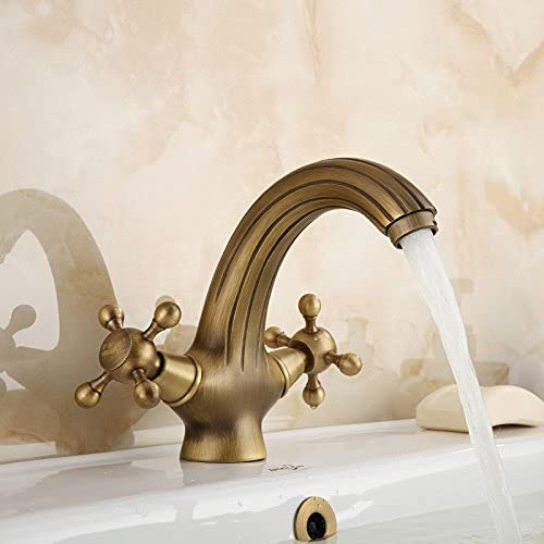 Robinet antique en laiton pour vasque rétro chic à double poignée