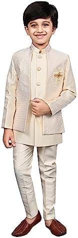 AHHAAAA Kids Ethnic Silk Blend Waistcoat Kurta Pyjama 3 Piece Sherwani Set For Boys |540|