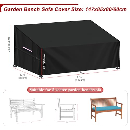 LAMUNI Outdoor Sofa Covers Waterproof Sofa Bench Cover 420D Oxford Rattan Sofa Cover Outdoor Garden Sectional Sofa Cover 2 Seater Garden Furniture Cover Anti-UV Corner Sofa Covers, 147x85x80/60cm - Image 2