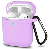 AirPods Case, Full Protective Silicone AirPods Accessories Cover Compatible with Apple AirPods 1&2 Wireless and Wired Charging Case(Front LED Visible),Light Purple