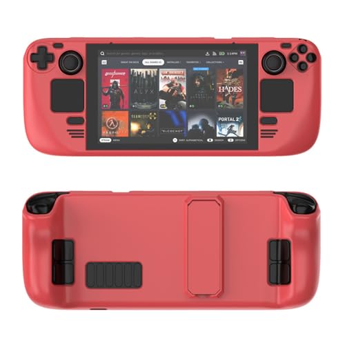 for Steam deckケースカバー スタンド付き 保護ケース PC素材 カラフルな保護シェル PCハードシェル for Steam deck Oled保護カバー 人間工学設計  着脱簡単 耐衝撃 指紋防止 キズ防止 (レッド)