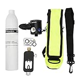 DESIGN SPECIALE PORTATILE- --- La bombola di ossigeno per mini immersioni è di piccole dimensioni e leggera, facile da trasportare e utilizzare.Semplice da usare, che rende le immersioni facili, non c'è bisogno di portare grandi immersioni. Buono per subacqueo professionista (fonte di aria di backup), pescatore, principiante, subacqueo dilettante, pompiere, bagnino, ecc.