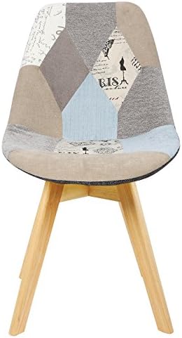 eSituro Linen Dining Chairs Set of 2 pcs Patchwork Kitchen Counter Corner Bedroom Dressing Chairs with Backrest and Solid Wood Legs for Office Lounge SDC0012