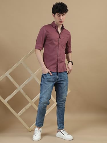 Image of COOL COLORS Men's Solid Slim Fit Casual Shirt | Breathable Soft Fabric | Spread Collar | Stylish Modern Comfort | Office, Party, Weekend Essential