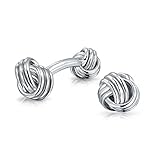 Solid Double Sided Twist Love Knot Woven Braided French Style Fixed Bar Backing Shirt Cufflinks For Men Executive Groom Gift .925 Sterling Silver