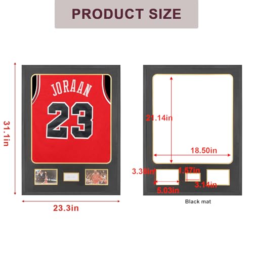 Image of Jinchuan Jersey Frame Display Case with Tempered Glass - Jersey Display Case with Mat -Wall Mount Jersey Shadow Box with Black Mat for Footbal Basketball Sport Shirts, Photos and One Signature,Black