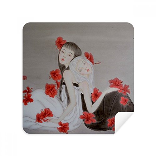 Lunettes chiffon de nettoyage en suède de style chinois aquarelle fleur rouge délicate