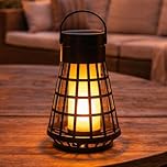 Festive Lights - Solar Powered Black Lantern Dancing Flame Effect – 51cm 3-in-1 Garden Lantern with Stake, 48 Amber Flickering LEDs, Outdoor Hanging Tabletop Patio Pathway Light, IP44 Waterproof