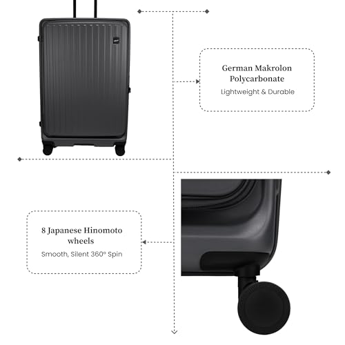 Image of F Gear Montreal Large 76cm German Polycarbonate Hard Luggage|8 Japanese Hinomoto Silent Wheels|Expandable Check-in Front Opening Suitcase for Travel| Anti-Theft Zipper, TSA 007 Lock (Steel Grey)