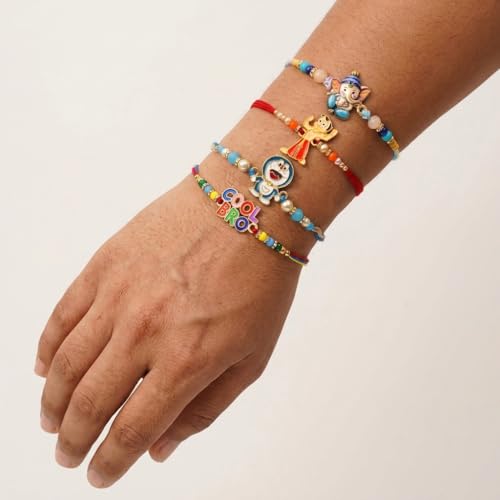 Image of Fabbites Rakhi Combo Set of 4 for Kids, Cartoon Character Cute Design Premium Rakhi for Kids Boy,Girl,Small /Little Brother,Baby,Toddler,Nephew with Rakshabandhan Greeting Card,Tikka Set